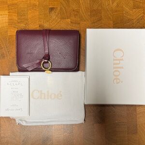 Chloe Burgundy Grained Leather Trifold Wallet